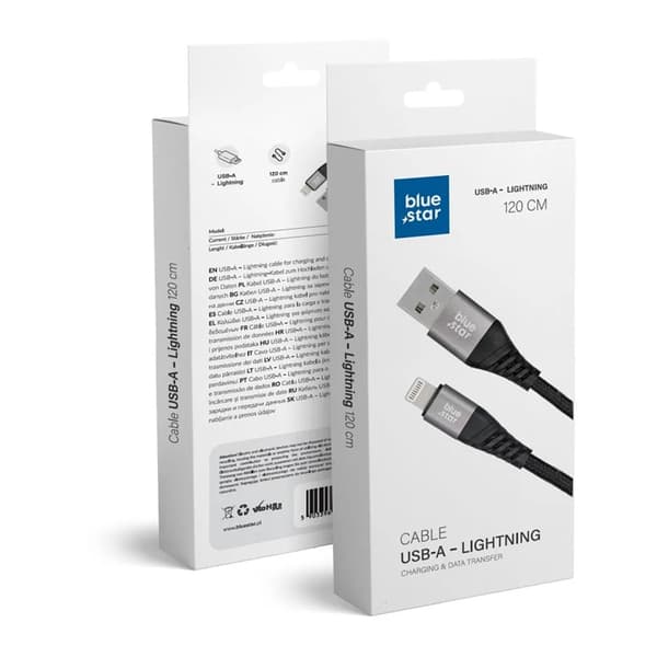 Blue Star USB-A till Lightning kabel 1.2m - Svart