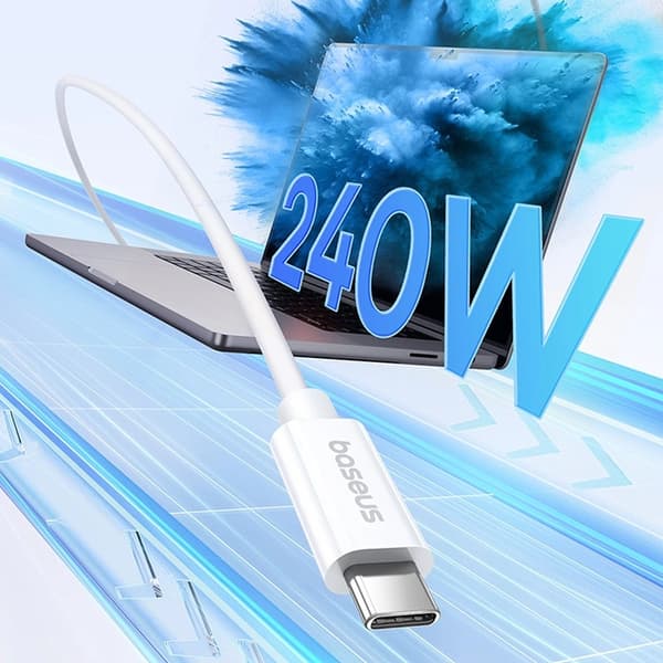 Baseus USB-C till USB-C kabel 240W PD 8K 60Hz 1m - Vit