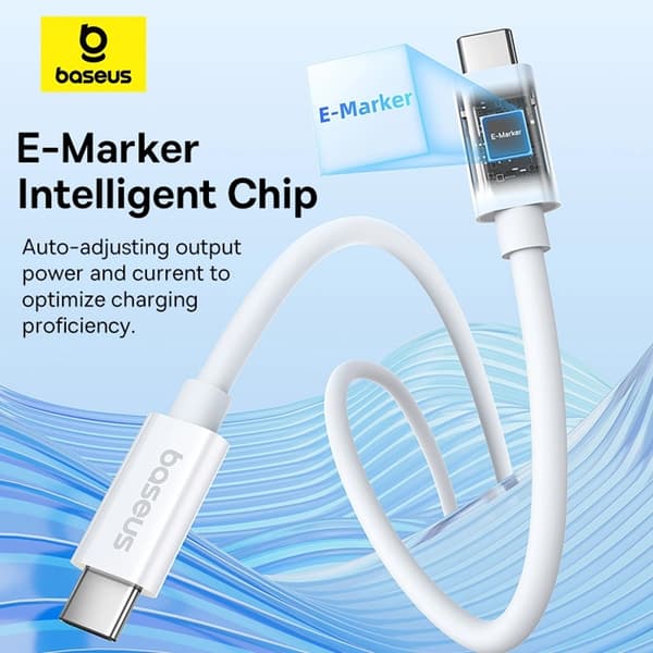 Baseus USB-C till USB-C kabel 240W PD 8K 60Hz 1m - Vit