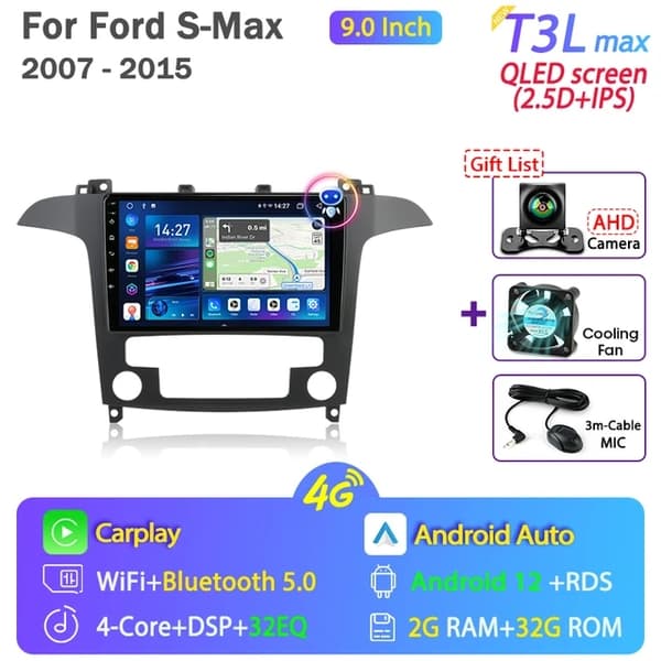 Bil ljudsystem, Android 12-kompatibilitet, Carplay-integration, T10-1-Fan-Cam
