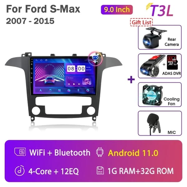 Bil ljudsystem, Android 12-kompatibilitet, Carplay-integration, T10-1-Fan-Cam