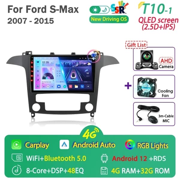 Bil ljudsystem, Android 12-kompatibilitet, Carplay-integration, T10-1-Fan-Cam