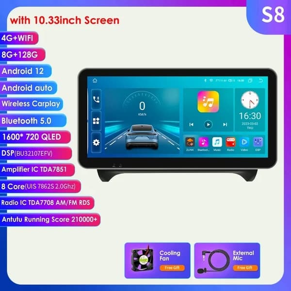 Bil Stereo, Multimedie Videoafspiller, Navigation, 10,33 tommer S8