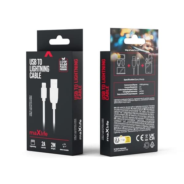 Maxlife USB-A till Lightning kabel 1m 1A - Vit