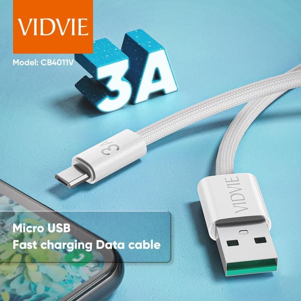 VIDVIE Kabel USB A till Micro USB - fast charge 120 CM