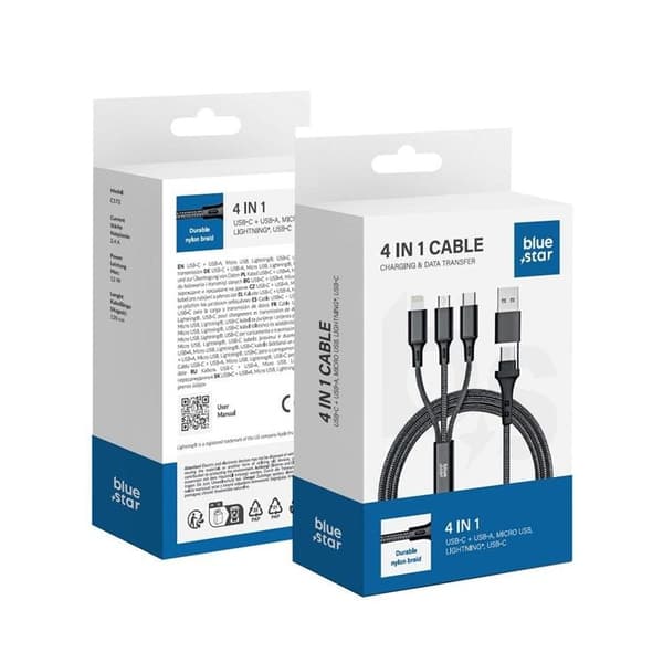 Blue Star 4in1 Kabel USB-C/USB-A Till Micro-USB/Lightning/USB-C 12W