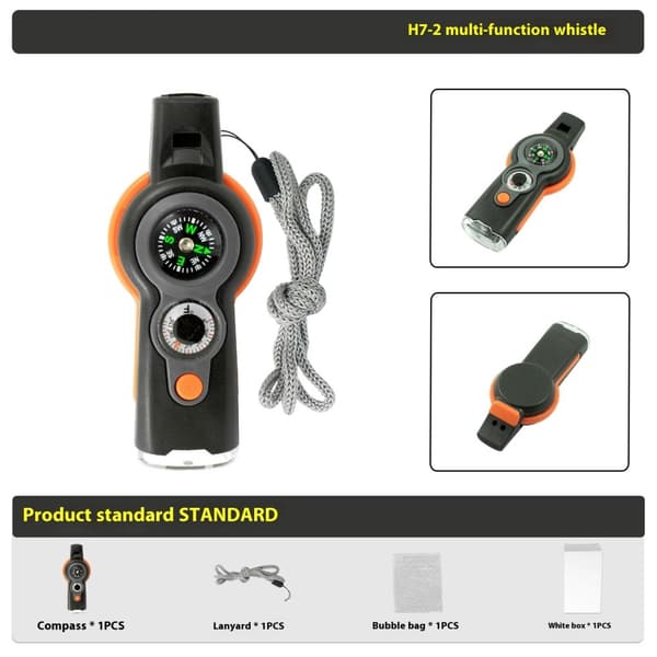 7-in-1 Whistle Survival Whistle kompassilla / LED-valolla / suurennuslasilla