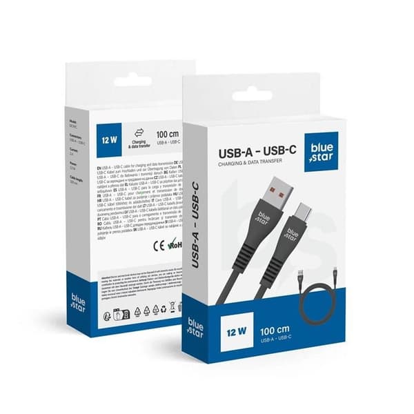 Blue Star USB-A - USB-C Kabel 1m 2A 12W DC99C - Svart