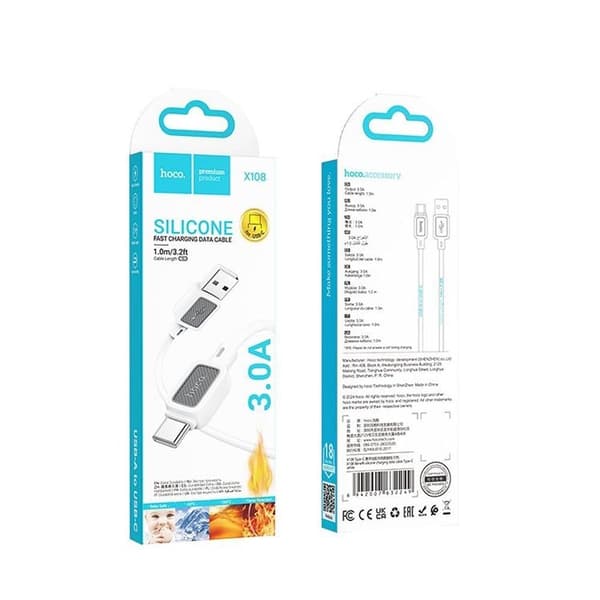 Hoco USB-A Till USB-C Kabel 3A 1m X108 - Vit