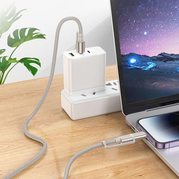 Hoco USB-C/Lightning Till USB-C, Cigarettändare 60W 3A Kabel 1.2m U138 - Grå