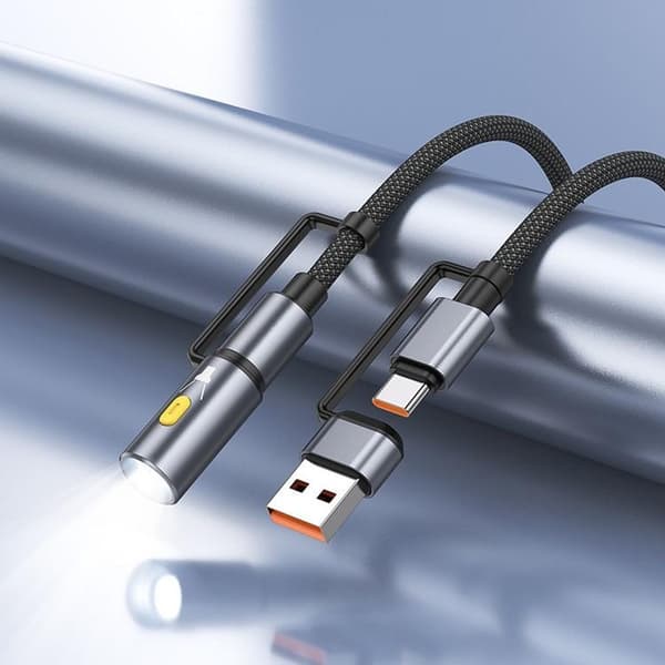 Hoco USB-A/USB-C Till USB-C, LED-ljus 60W 3A Kabel 1.2m U138 - Svart