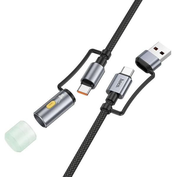Hoco USB-A/USB-C Till USB-C, LED-ljus 60W 3A Kabel 1.2m U138 - Svart