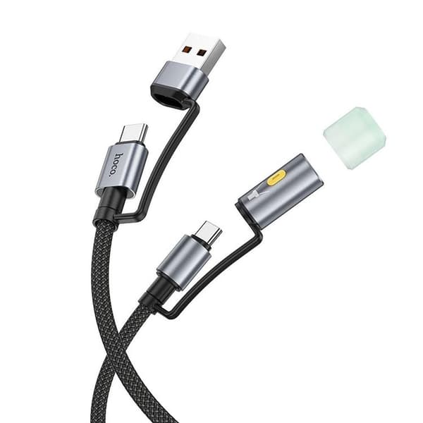 Hoco USB-A/USB-C Till USB-C, LED-ljus 60W 3A Kabel 1.2m U138 - Svart