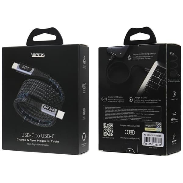 Audi USB-C till USB-C Kabel 60W 20V 3A 1.2m - Svart