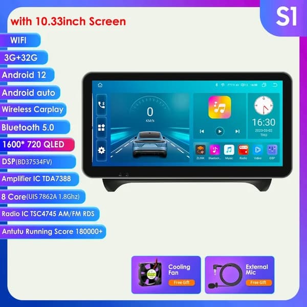 Bilstereo, multimediaspelare, navigation, 10,33 tum S1
