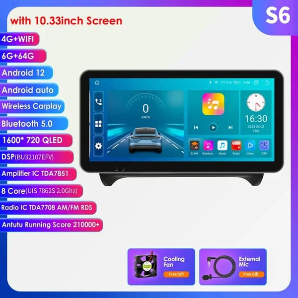 Bilstereo, multimediaspelare, navigation, 10,33 tum S6
