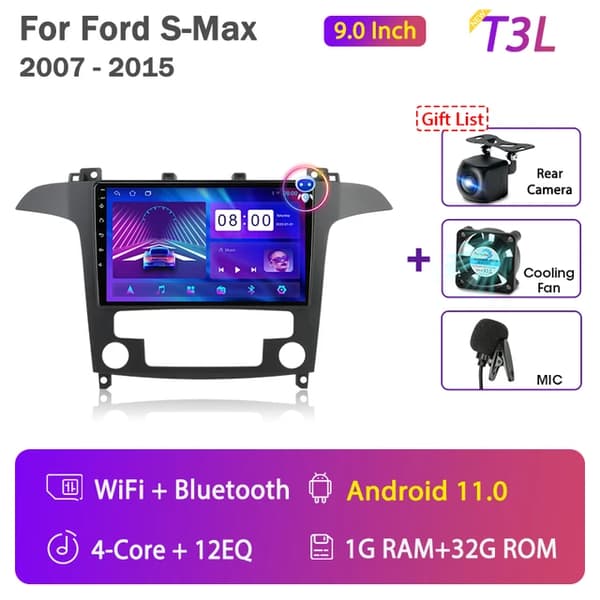 Bil ljudsystem, Android 12-kompatibilitet, Carplay-integration, T3L-Fan-Cam
