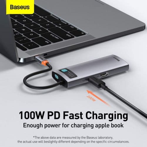 Hub 6in1 Baseus Metal Gleam Series, USB-C to 3x USB 3.0 + HDMI + USB-C PD + Ethernet RJ45