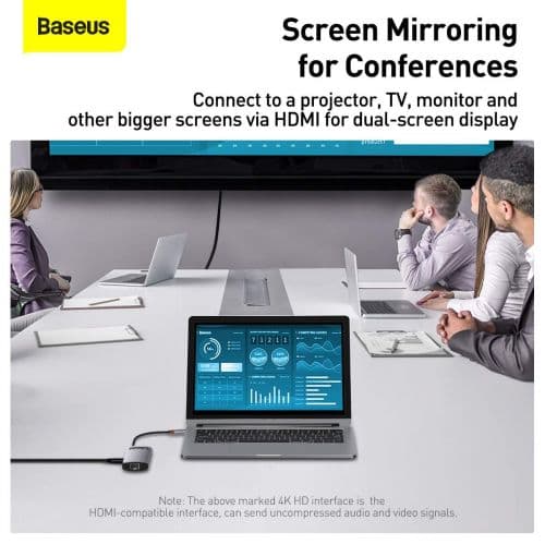 Hub 6in1 Baseus Metal Gleam Series, USB-C to 3x USB 3.0 + HDMI + USB-C PD + Ethernet RJ45
