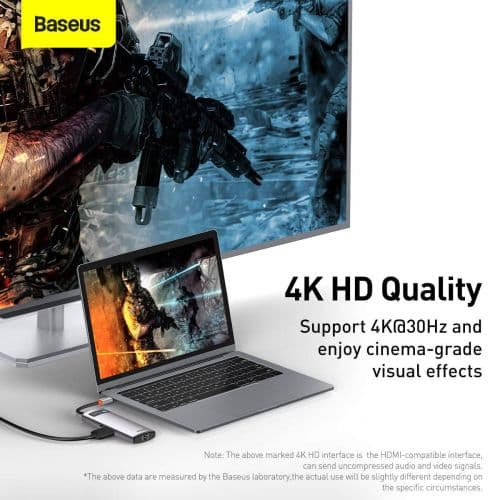Hub 6in1 Baseus Metal Gleam Series, USB-C to 3x USB 3.0 + HDMI + USB-C PD + Ethernet RJ45