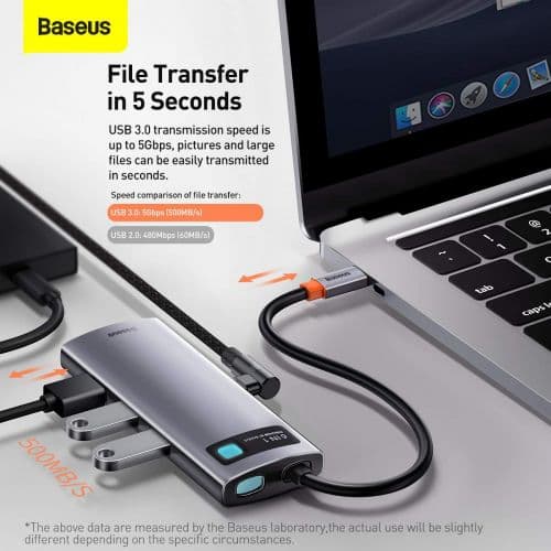 Hub 6in1 Baseus Metal Gleam Series, USB-C to 3x USB 3.0 + HDMI + USB-C PD + Ethernet RJ45