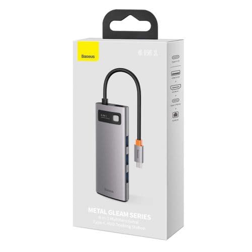 Hub 6in1 Baseus Metal Gleam Series, USB-C to 3x USB 3.0 + HDMI + USB-C PD + Ethernet RJ45