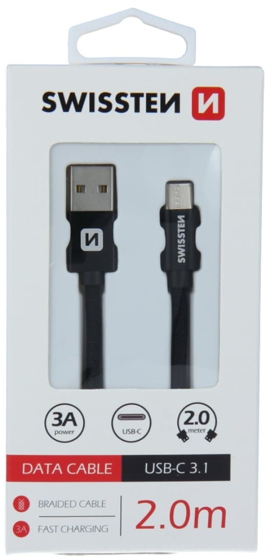 Swissten Datový Kabel Textile Usb / Usb-C 2,0 M Černý