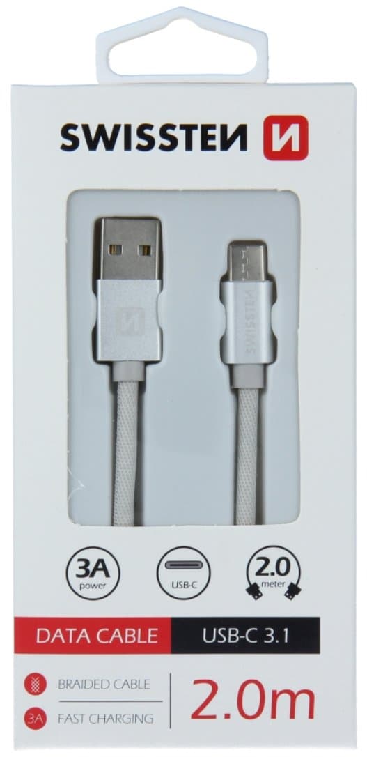 Swissten Datový Kabel Textile Usb / Usb-C 2,0 M Stříbrný