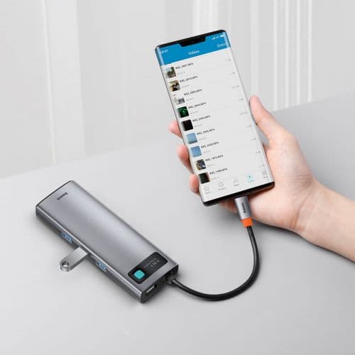 Hub 9in1 Baseus Metal Gleam Series, USB-C to 3x USB 3.0 + HDMI + USB-C PD + Ethernet RJ45 + microSD/SD + VGA