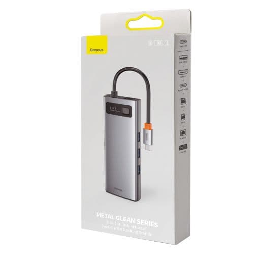 Hub 9in1 Baseus Metal Gleam Series, USB-C to 3x USB 3.0 + HDMI + USB-C PD + Ethernet RJ45 + microSD/SD + VGA