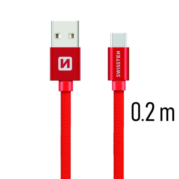 Swissten Datový Kabel Textile Usb / Usb-C 0,2 M Červený