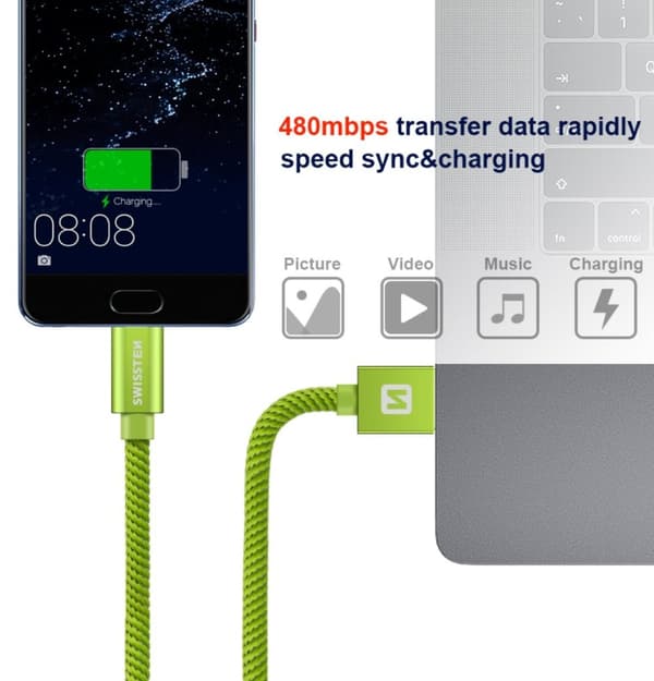 Swissten Textile Universal Quick Charge 3.1 USB-C Data and Charging Cable 1.2m