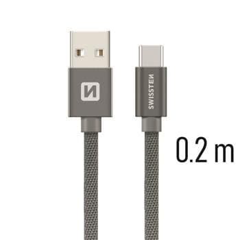 Swissten Datový Kabel Textile Usb / Usb-C 0,2 M Šedý