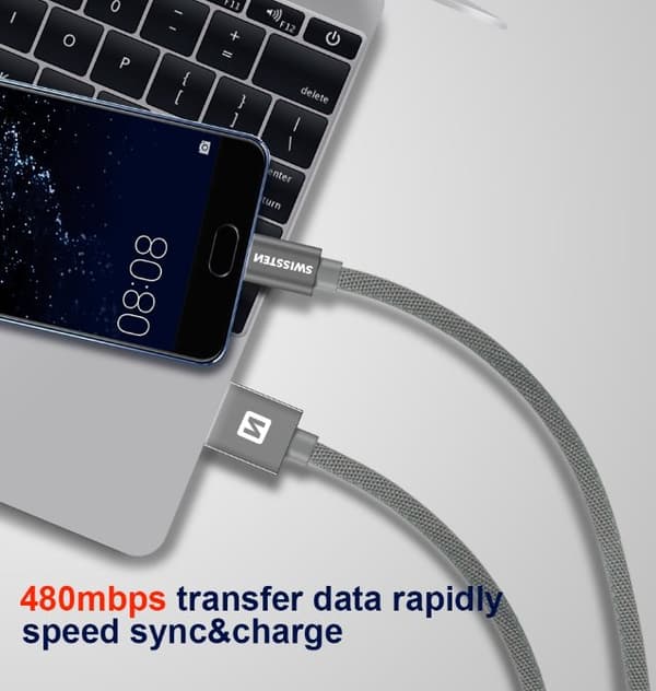 Swissten Datový Kabel Textile Usb / Usb-C 0,2 M Stříbrný