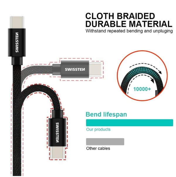 Swissten Datový Kabel Textile Usb / Usb-C 0,2 M Stříbrný