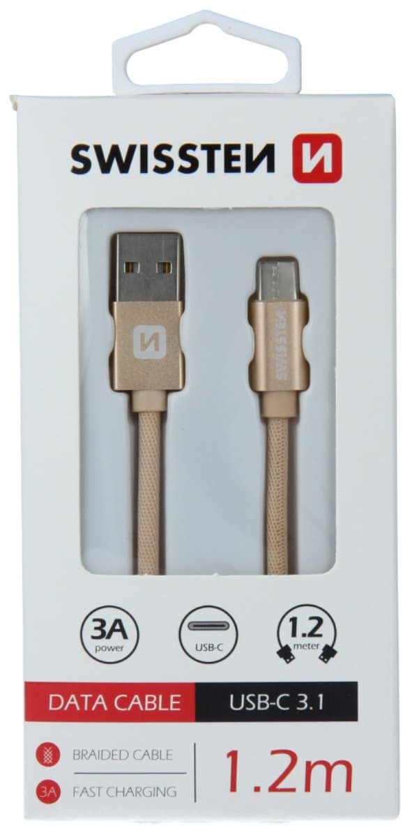 Swissten Datový Kabel Textile Usb / Usb-C 1,2 M Zlatý