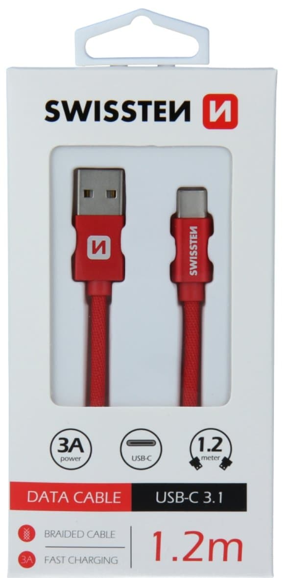 Swissten Datový Kabel Textile Usb / Usb-C 1,2 M Červený