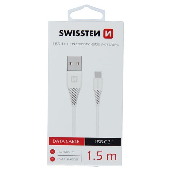 Swissten Datový Kabel Usb / Usb-C Bílý 1,5 M (7Mm)