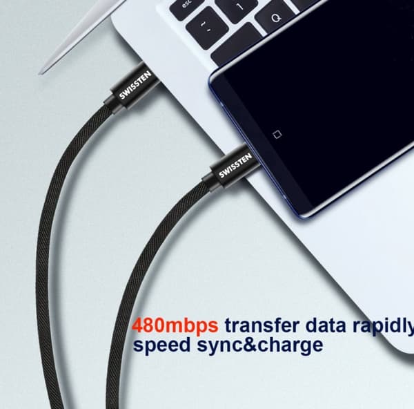 Swissten Datový Kabel Textile Usb / Usb-C 1,2 M Černý