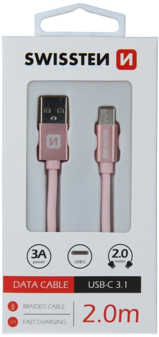 Swissten Datový Kabel Textile Usb / Usb-C 2,0 M Růžovo/Zlatý