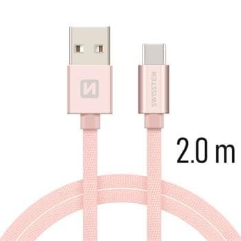 Swissten Datový Kabel Textile Usb / Usb-C 2,0 M Růžovo/Zlatý