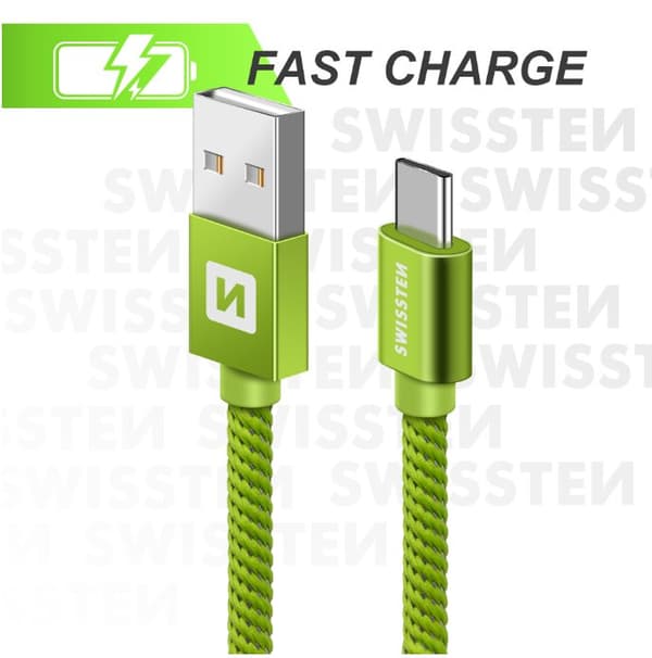 Swissten Datový Kabel Textile Usb / Usb-C 2,0 M Zelený
