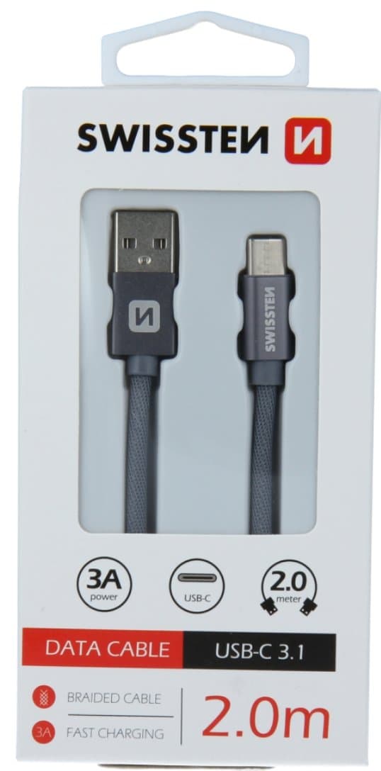 Swissten Datový Kabel Textile Usb / Usb-C 2,0 M Šedý