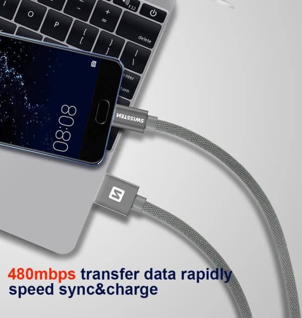 Swissten Datový Kabel Textile Usb / Usb-C 1,2 M Stříbrný