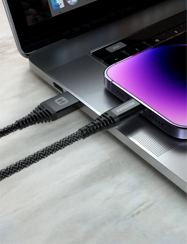 Swissten Datový kabel KEVLAR USB-C / USB-C 1,5 M, 60W, antracit