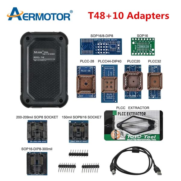 Universell USB-programmerare, stöder över 34 000 IC:er, lättviktsdesign,T48 Full Adapterar