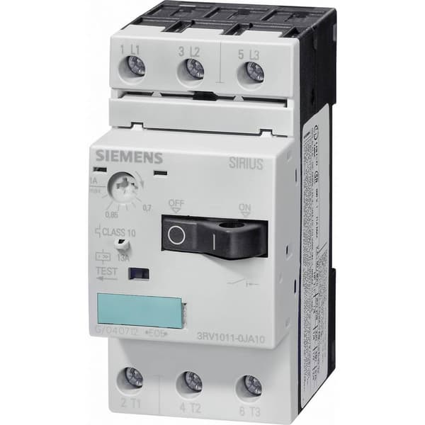 Siemens 3RV1011-1DA10 Brytare 1 st 3 NO Inställningsområde (ström): 2.2 - 3.2 A Växelspänning (max.): 690 V/AC (B x H x
