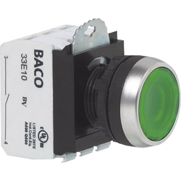 BACO L21AA02M L21AA02M Tryckströmställare Metallfrontring, förkromad Grön 1 st
