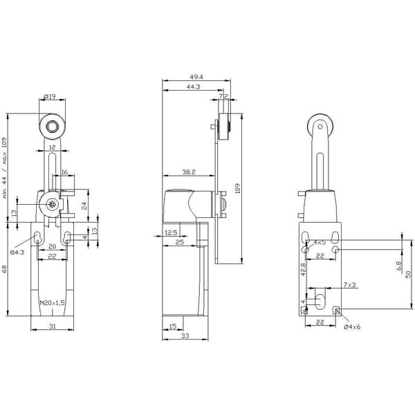 Siemens 3SE52320HK50 3SE5232-0HK50 Positionsbrytare 6 A Svängspak, Metallstav, Plastrulle IP65 1 st
