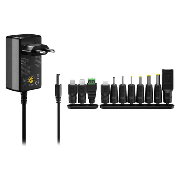 Universal strømadapter 3-12 V - maks. 3,6 W og 0,3 A Sort